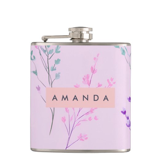 Gepersonaliseerde pastelbloem, elegant heupfles (Voorkant)