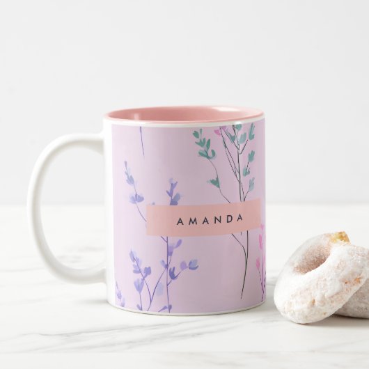 Gepersonaliseerde pastelbloem, elegant tweekleurige koffiemok (Met donut)