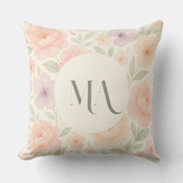 Gepersonaliseerde pastelbloem monogram Sierkussen