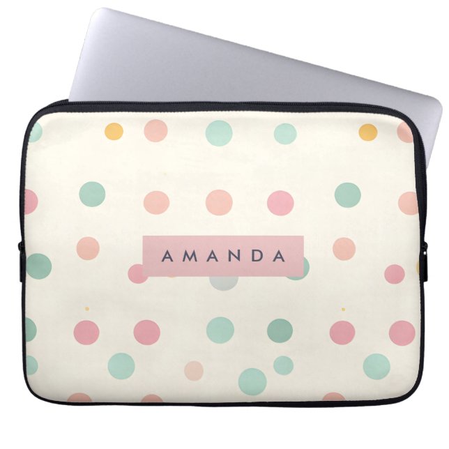 Gepersonaliseerde Pastelkleurige Macaron Stippenpa Laptop Sleeve (Voorkant)
