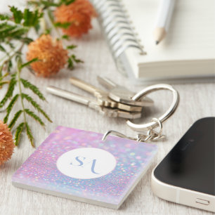 Gepersonaliseerde Pastelroze Glitter Acryl Sleutel Sleutelhanger