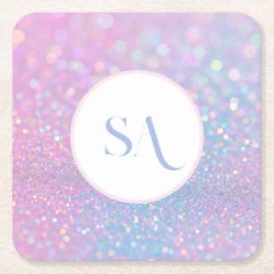 Gepersonaliseerde pastelroze glitter papieren onde kartonnen onderzetters
