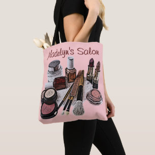 Gepersonaliseerde Pastelroze Schoonheidssalon Make Tote Bag