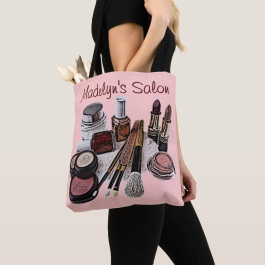 Gepersonaliseerde Pastelroze Schoonheidssalon Make Tote Bag (Dichtbij)