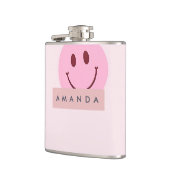 Gepersonaliseerde Pastelroze Smiley Face Heupfles (Links)