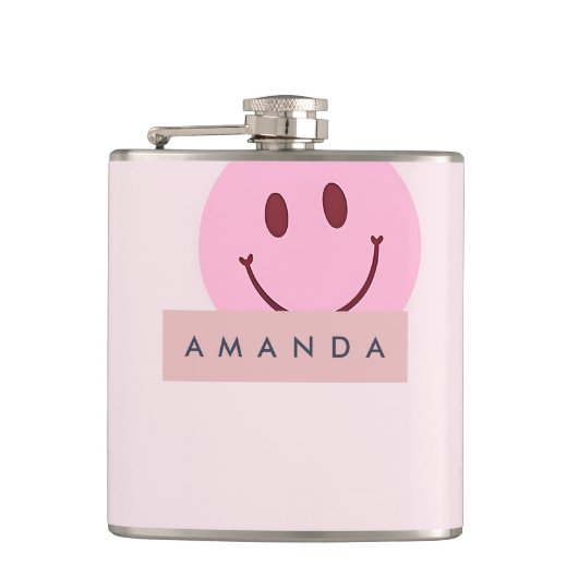 Gepersonaliseerde Pastelroze Smiley Face Heupfles (Voorkant)