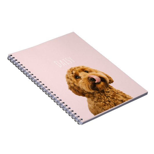 Gepersonaliseerde Pastelroze telefoonhoes met hond Notitieboek (Rechterzijde)