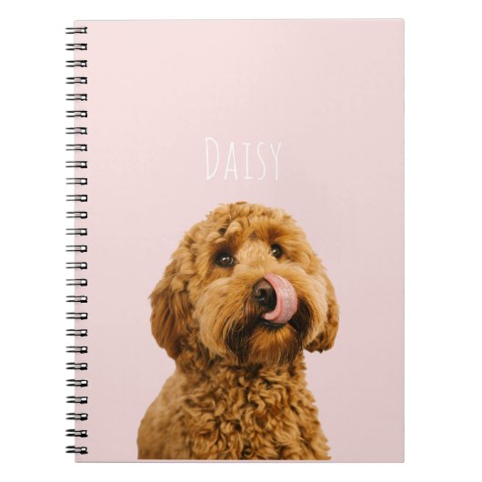 Gepersonaliseerde Pastelroze telefoonhoes met hond Notitieboek (Voorkant)