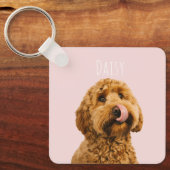 Gepersonaliseerde Pastelroze telefoonhoes met hond Sleutelhanger (Voorkant)