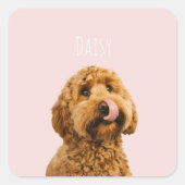 Gepersonaliseerde Pastelroze telefoonhoes met hond Vierkante Sticker (Voorkant)
