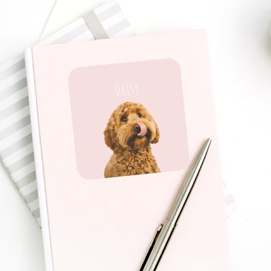 Gepersonaliseerde Pastelroze telefoonhoes met hond Vierkante Sticker