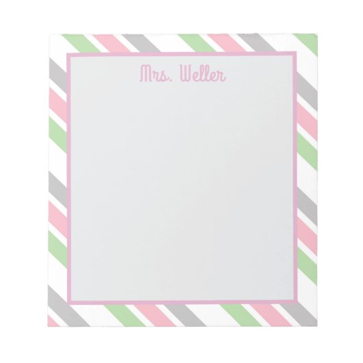 Gepersonaliseerde Pastelstreep leraar Gift Notitieblok (Voorkant)
