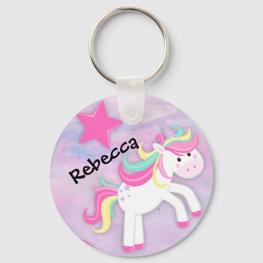 Gepersonaliseerde pastroze Unicorn Sleutelhanger (Voorkant)