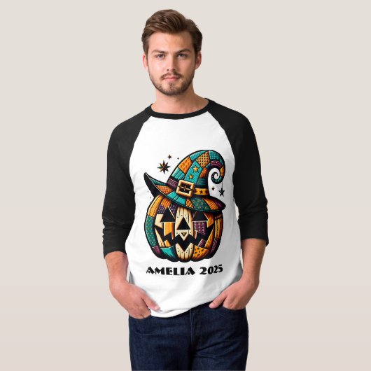 Gepersonaliseerde Patchwork Pump Halloween T-shirt (Voorkant volledig)