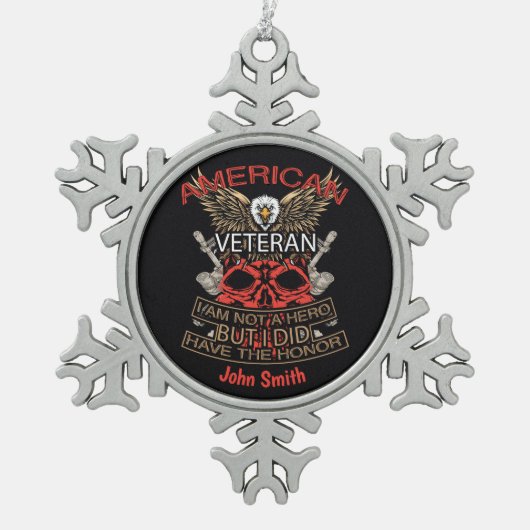 Gepersonaliseerde Patriottische Amerikaanse vetera Tin Sneeuwvlok Ornament (Voorkant)