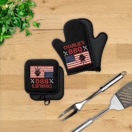 Gepersonaliseerde Patriottische BBQ Grill Ovenwant & Pannenlap Set