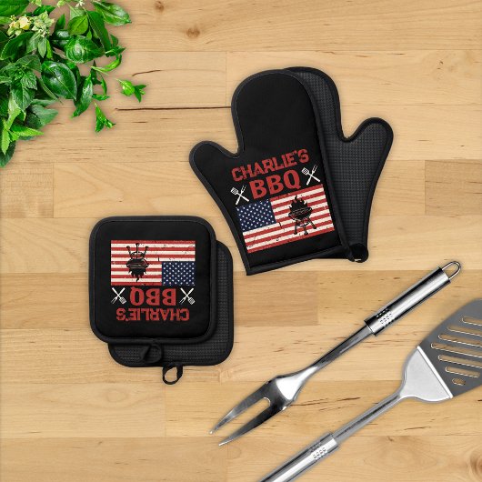 Gepersonaliseerde Patriottische BBQ Grill Ovenwant & Pannenlap Set