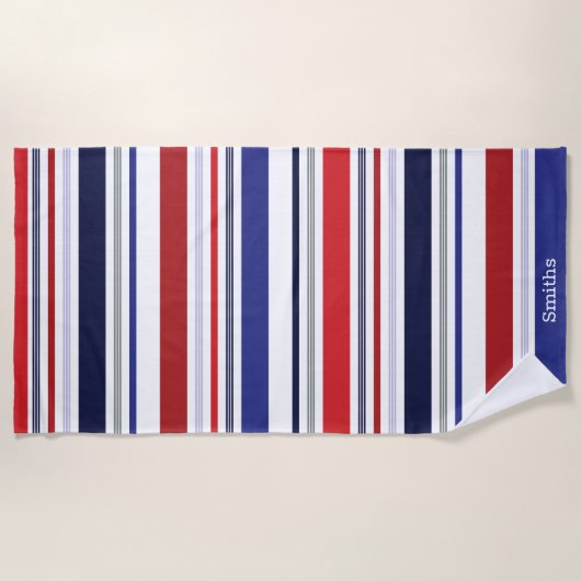 Gepersonaliseerde Patriottische Rood Wit Blauwe St Strandlaken (Voorkant)