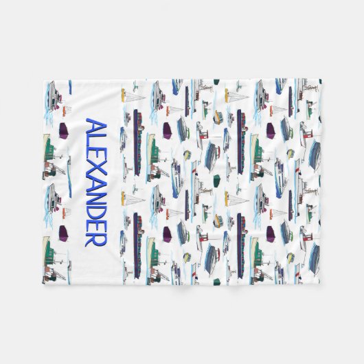 Gepersonaliseerde patroonhoeken en -schepen fleece deken (Voorkant (Horizontaal))