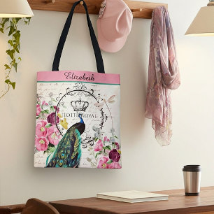 Gepersonaliseerde pauw en lente bloemen tas