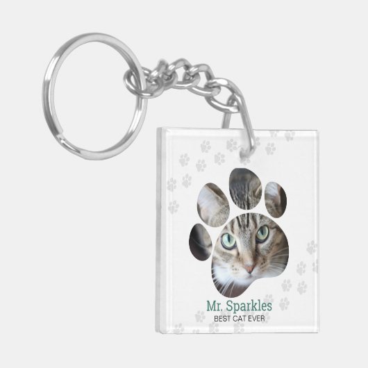 Gepersonaliseerde Paw Print Foto Kat Sleutelhanger (Voorkant Links)