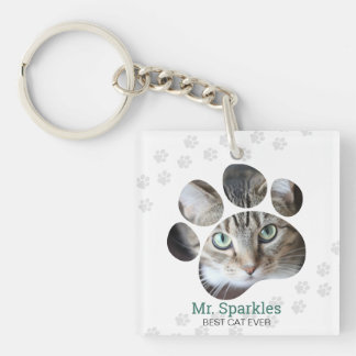 Gepersonaliseerde Paw Print Foto Kat Sleutelhanger