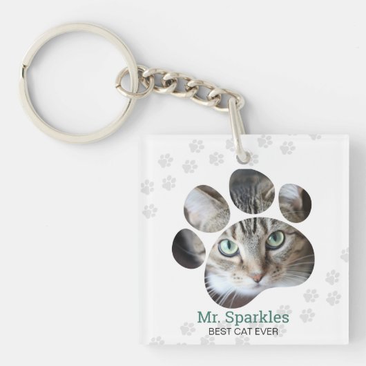 Gepersonaliseerde Paw Print Foto Kat Sleutelhanger (Voorkant)