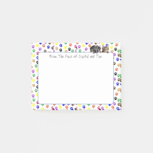 Gepersonaliseerde Paw Prints met Hond en Kat 4 X 3 Post-it® Notes (Voorkant)