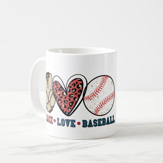 Gepersonaliseerde Peace Love Baseball Mok (Voorkant links)