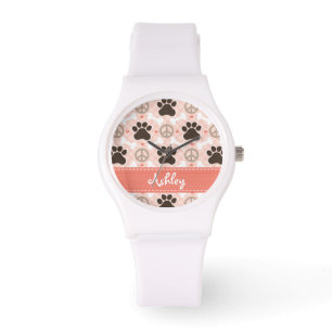 Gepersonaliseerde Peace Love Dogs Pawprint Horloge