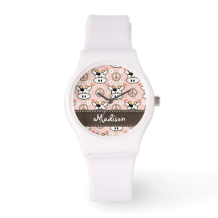 Gepersonaliseerde Peace Love Koeien Horloge