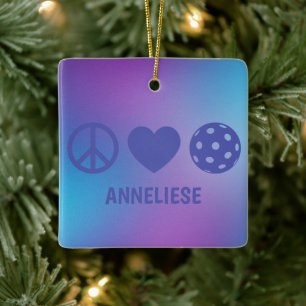 Gepersonaliseerde Peace Love Pickleball Gradient Keramisch Ornament