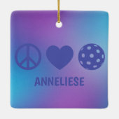 Gepersonaliseerde Peace Love Pickleball Gradient Keramisch Ornament (Achterkant)