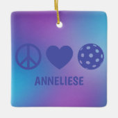 Gepersonaliseerde Peace Love Pickleball Gradient Keramisch Ornament (Voorkant)