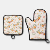Gepersonaliseerde Peach & Apricot Apotheek Ovenwant & Pannenlap Set (Voorkant)