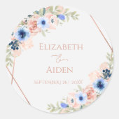 Gepersonaliseerde Peach Blauw Lichtgrijs Ronde Sticker (Voorkant)