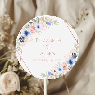 Gepersonaliseerde Peach Blauw Lichtgrijs Ronde Sticker