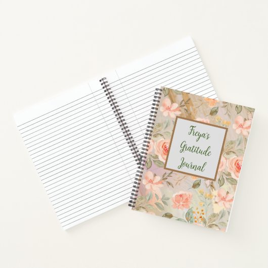 Gepersonaliseerde Peach Bloemen Dankbaarheidsdagbo Notitieboek (Binnen)