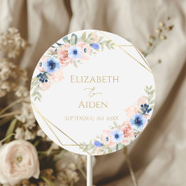 Gepersonaliseerde Peach Blue Wedding Ronde Sticker