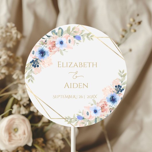 Gepersonaliseerde Peach Blue Wedding Ronde Sticker