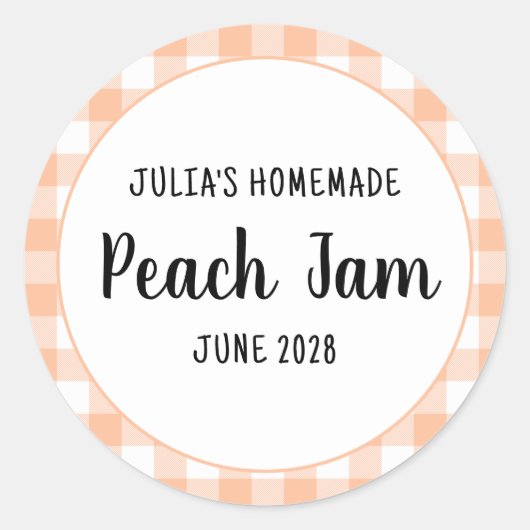 Gepersonaliseerde Peach Buffalo Plaid Jam Ronde Sticker (Voorkant)