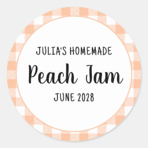 Gepersonaliseerde Peach Buffalo Plaid Jam Ronde Sticker