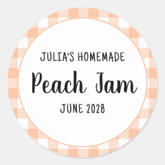 Gepersonaliseerde Peach Buffalo Plaid Jam Ronde Sticker
