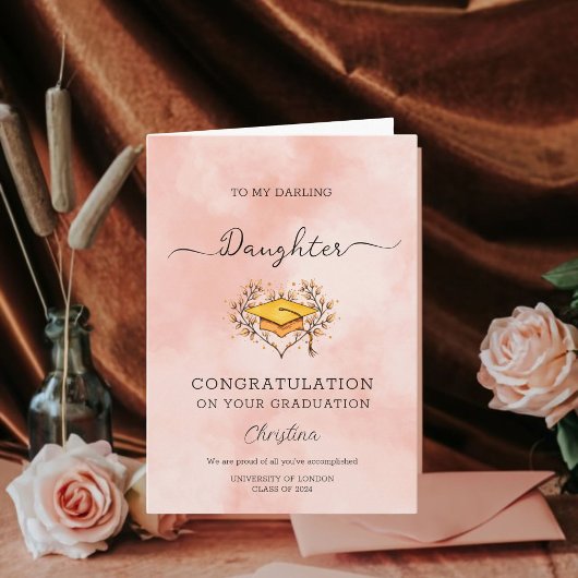 Gepersonaliseerde Peach Darling Dochter Afstuderen Kaart