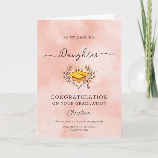 Gepersonaliseerde Peach Darling Dochter Afstuderen Kaart (Voorkant)