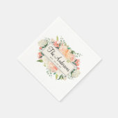 Gepersonaliseerde Peach Floral bruiloft cocktail s Servet (Hoek)