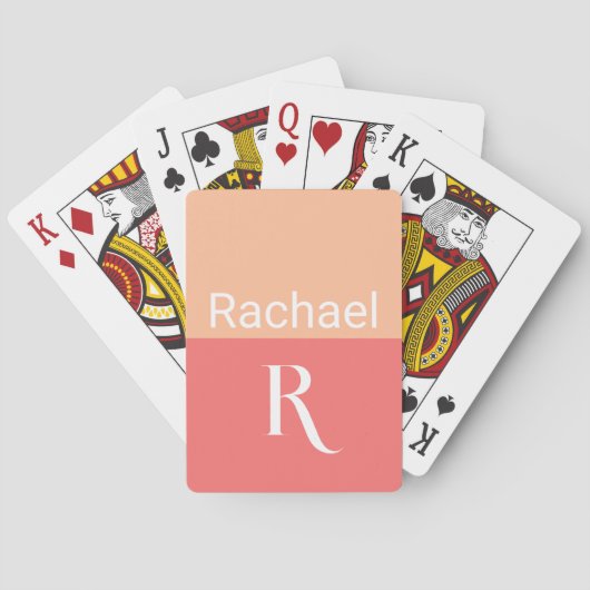 Gepersonaliseerde Peach Monogram naam Pokerkaarten (Achterkant)