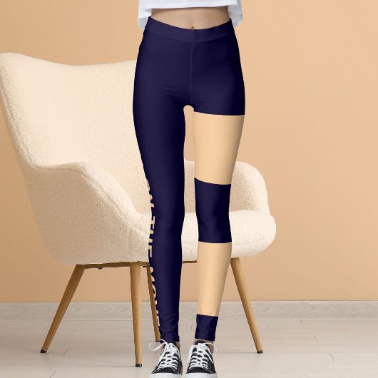 Gepersonaliseerde Peach Navy Blue Cat Mom Schattig Leggings