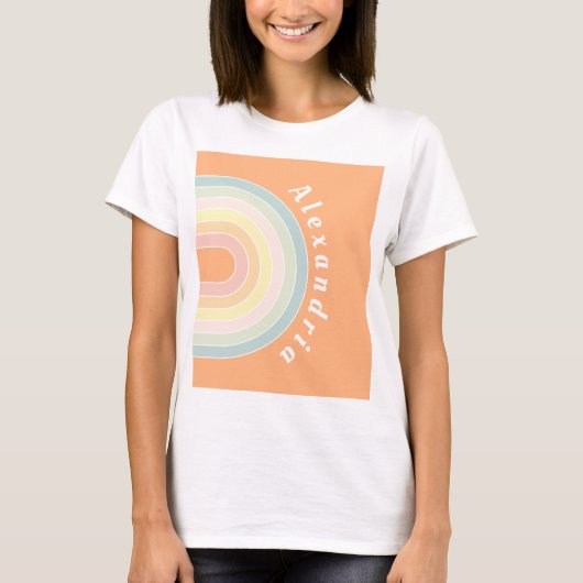 Gepersonaliseerde Peach Retro Rainbow T-shirt (Voorkant)