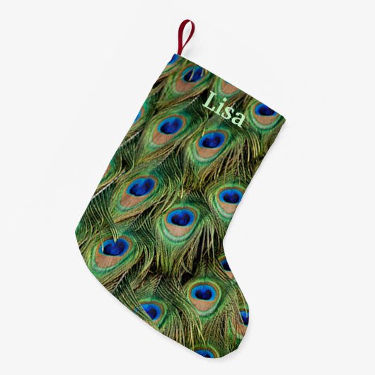 Gepersonaliseerde Peacock Christmas Stocking Kleine Kerstsok (Voorkant (Hangend))